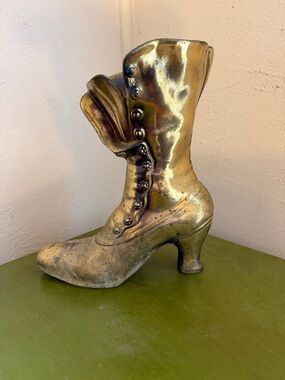 Vintage Brass Victorian Heeled Boot Planter Vase